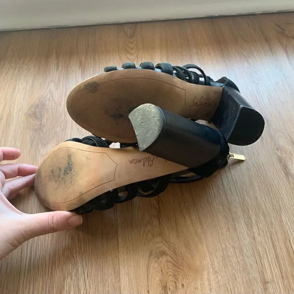 Sam Edelman Strappy Criss-Cross Cage Block Heels 6.5 EUC